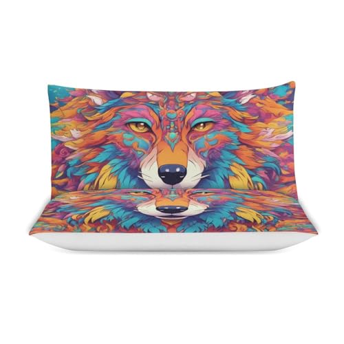 ZGDPBYF Conjunto de capa de edredom com estampa de animais selvagens, lobo psicodélico, penas psicod