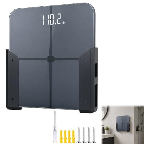 LIUXINYJEE Scale Holder for Bathroom Wall – Wall Mount Bathroom Scale Holder with Adhesive & Screws, Anti-Slip, Space Saving Scale Accessories for Digital Weighing Scale, Black