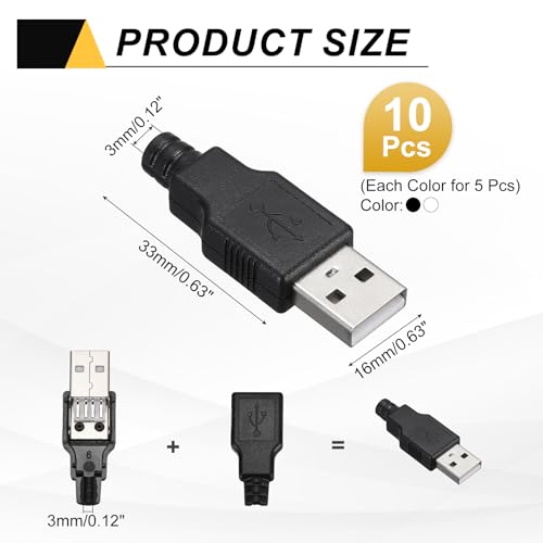 MECCANIXITY 10Pcs USB 2.0 Type A Macho, 33x16x10mm miniatura 2