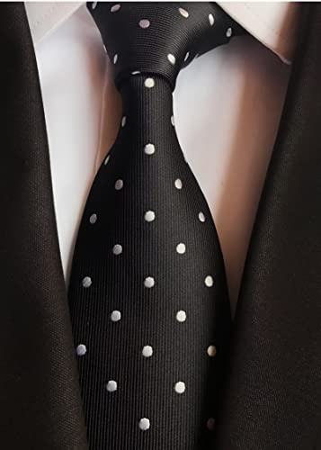 Men's Big Boys Repp Black Silk Tie Small Pin Polka Dots Jacquard Working Silk Necktie #TOP3