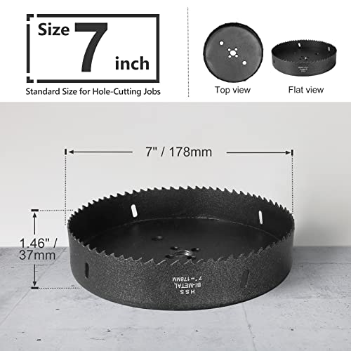 Image of 7 Inch Hole Saw with 1 /2 inch Hex Shank Quick Change Arbor, JTemgle Bi-Metal Hole Saw Heavy Duty Hole Cutting Tool for Cornhole Boards, Recessed Lights, Wood, Plastic, Drywall & Soft Metal