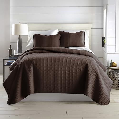 Southshore Fine Living, Inc. Twin XL Bedspread Quilt Set, Dorm Room Bedding Essentials, Stain Resistant, Machine Washable Bed Spread, XL/Twin Brown Comforter Set w/Pillow Sham, Chocolate Brown