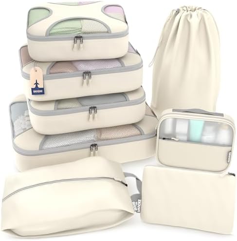 Shacke Premium 8 Packing Cubes Set - Lightweight Mesh Travel Luggage Organizers with Laundry Bag, 8-Piece Suitcase Storage System (Black) 20