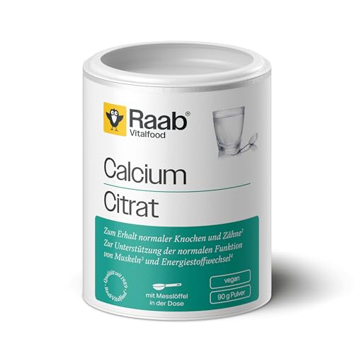 Raab Vitalfood Calcium-Citrat Pulver, 90 g, vegan, gut zu dosieren, Sportler, Unterstützung von Muskeln & Knochen, Elektrolyt-Haushalt