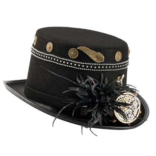 Chapeau clouté look industriel avec détails métalliques sombres