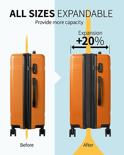 Zitahli Luggage Sets, Expandable Suitcase Set 3 Piece Luggage Set, Hardside Luggage with TSA Lock Spinner Wheels YKK zippers, 20in 24in 28in (Orange) - Image 3