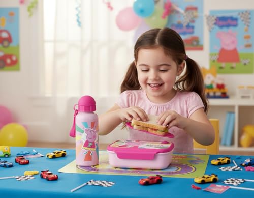 Diakakis Kids Kinder Lunchbox Set - Sandwichbox & Aluminium Wasserflasche 500ml - Schule Reise Mittagessen Essen Set BPA Frei (Peppa Pig)