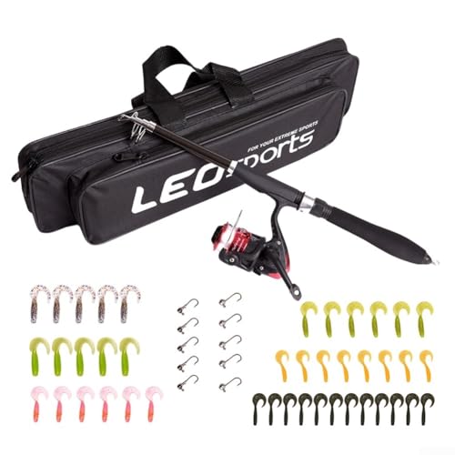 Kit completo de equipo de pesca con caña de fibra de vidrio y carrete ligero, 10 ganchos y 42 señuelos (B-160cm) Kit completo de equipo de pesca con caña de fibra de vidrio y carrete ligero, 10 ganchos y 42 señuelos (B-160cm)