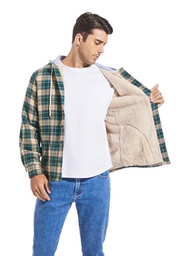 Image of Men's Cotton Plaid Shirt Jacket Fleece Flannel Sherpa Button Down