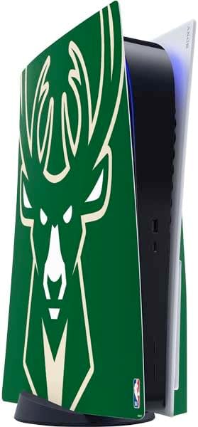 Vista 10 de Skinit Decal Gaming Skin Compatible with PS5 Console - Officially Licensed NBA Milwaukee Bucks Rusted Dark Design