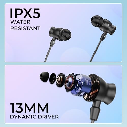Image of RD M-195 VOLTAR Wireless Neckband Bluetooth in Ear Earphones with 90 Hours Playtime, 13mm Drivers, IPX4, Charge Through Adapter Support & Type-C, Environmental Noise Cancellation Black