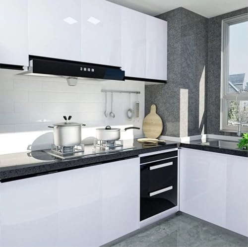Image of CREON White Peel and Stick Wallpaper Waterproof Easy to Clean Vinyl Roll Decorative Kitchen Cabinet Table Closet (in 12X80, White Glossy WP)