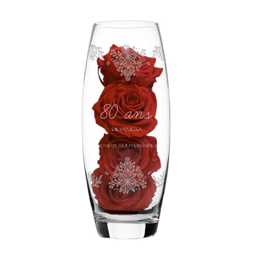 CADEAUX.COM - Vase Ovale Personnalisable pour Femme de 80 Ans - Vase Personnalisé - Message Personnalisable - Cadeau Anniversaire - Cadeau Femme