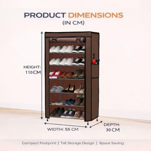 Image of Metal Shoe Stand with Cover, 6 Tier Shoe Organizer for Home & Office - Brown