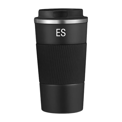 車用水筒 500ml プレミアム車用魔法瓶 6〜8時間の保温 コーヒー タンブラー 液漏れ防止蓋 滑り止めシリコンスリーブ ほとんどのカップホルダーに対応 タンブラー 持ち運び 洗いやすい 水筒 (ブラック, ES)