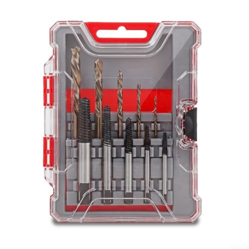 Hosrivae Juego de extractor de tornillos y brocas, kit de 10 piezas de extractor de flauta en espiral, tornillos rotos, dañados y pelados, acero HSS con caja de almacenamiento, reparaciones de