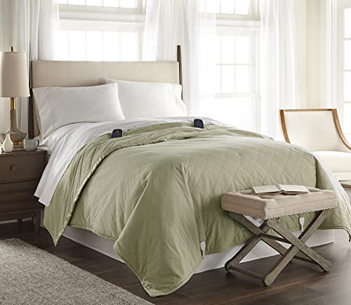 Thermee Micro Flannel King-Size Electric Heated Blanket, 10 Heat Settings With Timer & Safety Shutoff, Fast Heating Warm Blanket, Machine Wash & Dry, 108Lx90W, Sage #TOP1
