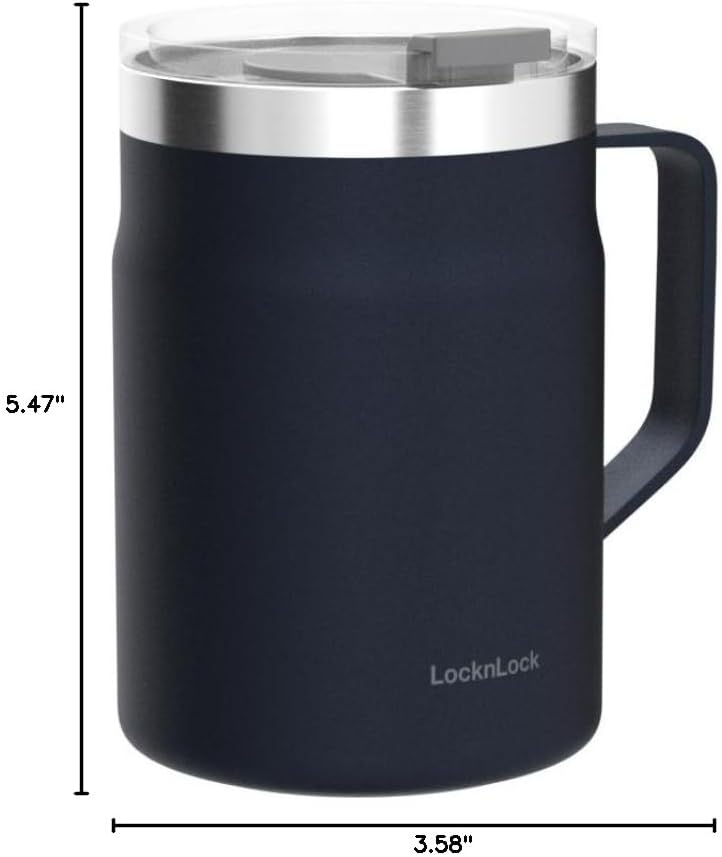 LocknLock Metro Mug, Premium 18/8 Stainless Steel Metal, Double Wall Insulated, Portable Coffee Cup with Lid and Handle for Hot and Cold Drinks, Navy, 16 oz - Image 7