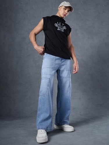 Image of Bewakoof Men Mid Rise 100% Cotton Solid Straight Fit Jeans|Straight Fit Jeans - Regular Fit | Classic Denim Pants | Everyday Casual