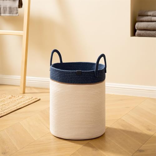 Image of Laundry Basket for Clothes | Cotton Rope Laundry Basket with Handles | Foldable Clothes Storage Basket for Bedroom, Bathroom & Laundry Room | Laundry Bag for Clothes, 36 x 36 x 46 cm