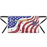 Noprintge Server Apron with 3 Pockets, Independence Day Patriotic American Flag Print Waterproof & Oil Waist Half Apron for Cooking for Women Men Waitress Waiter