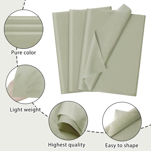 Image of 120 Sheets 20 inchX14 inch Sage Green Tissue Paper for Gift Bags Wrapping, Art Tissue Paper Bulk for Holiday Birthday Party Crafts Decoration (Sage Green)