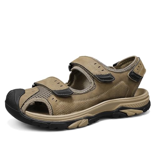 Men's Leather Outdoor Sandals - Waterproof Closed - Toe Hiking & Athletic Sports Fisherman Beach Shoes