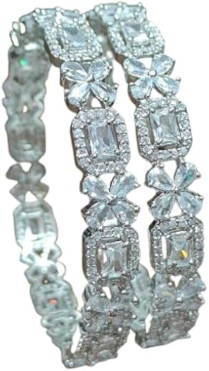 AyanAarsh Elegant Floral Crystal Tennis Bracelet for Women – Sparkling Cubic Zirconia Link Bracelet, Silver-Tone Wedding &...