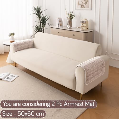 Image of HOKIPO 'Plush Haven' Premium Anti Slip Sofa Arm Cover 2 Pcs, Beige (AR-5151-L-BGE*2)