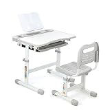Oyajia Schreibtisch Kinder höhenverstellbar, Kinderschreibtisch Jugendschreibtisch Schülerschreibtisch neigungsverstellbar,Bücherständer, Schublade & ergonomischem Schreibtischstuhl Stuhl(Grau)
