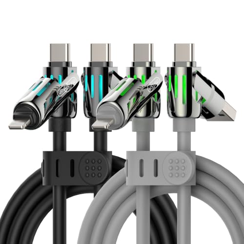 Image of MFish 2-Pack 240W 4-in-1 Multi Charging Cable, Black+Grey, 6.6FT