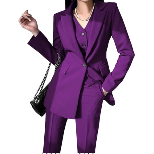 3 Piece Suit Women Business Office One Button Lady Suit Jacket Blazer Slim Fit Vest Pants Set (Blazer+Vest+Pants)