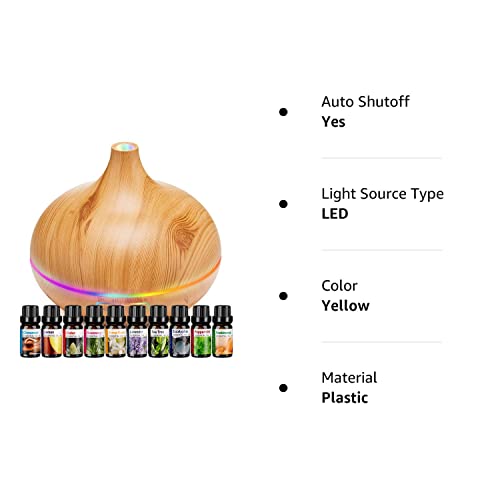 Aroma Diffuser For Essential Oil Large Room Diffusers Set With 10 Essential Oils,Ultrasonic 550Ml Aromatherapy Diffuser With Essential Oil, Bedroom Vaporizer Cool Mist Humidifier For Home Office #TOP7