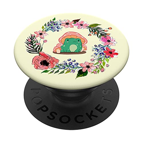 Cute Cottagecore Frog Mushroom Hat Floral Wreath Pastel PopSockets PopGrip Intercambiable