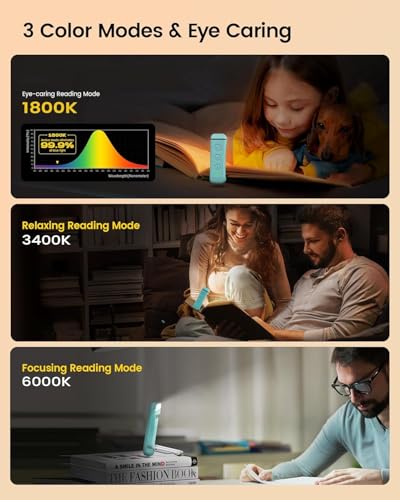 Image of Clip-On LED Book Lamp for Night Reading, USB Rechargeable Study Light for Students, 3 Brightness & Color Modes, Eye-Care Portable Foldable Reading Light for Bed & Travel (Blue)