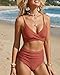 Amy Babe Women's High Waisted Bikini Sets Push Up Twist Front Spaghetti Straps Ruched Two Piece Swimsuit Bathing Suit Rust Red (X-Large)