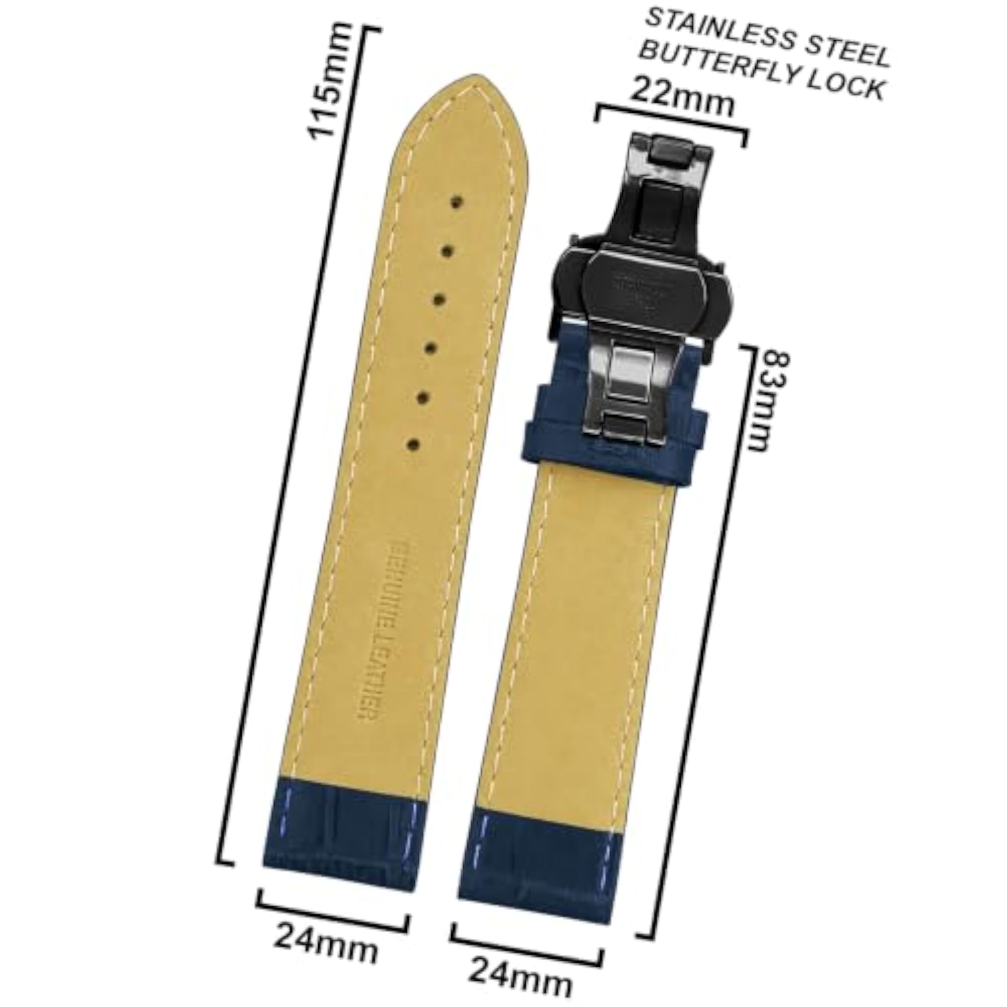 KYROS2 Leather Watch Strap with Premium Black Butterfly Lock