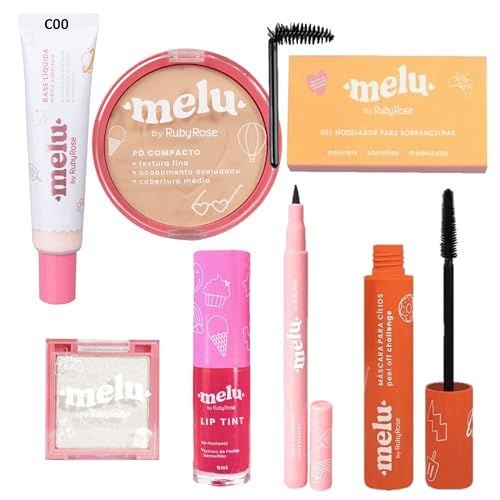 Genérico, Kit Maquiagem Melu by Ruby Rose com Base Pó Iluminador Máscara para Cílios Delineador