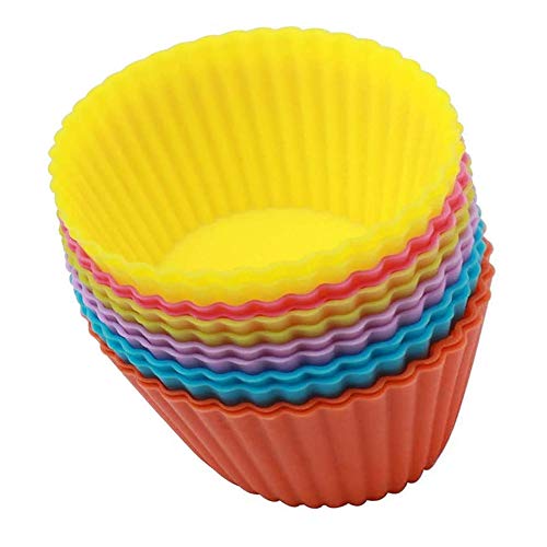 Caissettes en Silicone arc-en-ciel 12 pièces tasses de cuisson en silicone réutilisables moules à cupcake étuis de cuisson moules à muffins tasses arc-en-ciel pour gâteaux crèmes glacées puddings