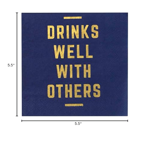 X&O Paper Goods Blue ''Drinks Well With Others'' Paper Cocktail Napkins, 20pc, 5.5'' x 5.5''