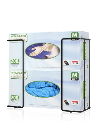 Image of Gloves Holder Wall Mount, 2-Box Capacity Metal Glove Dispenser Rack, Black