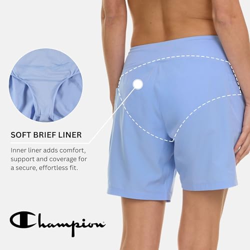 Champion Swim Board Shorts for Women, 7” Swim Shorts Women with Pockets for Beach, Pool, Summer Light Blue - image 5