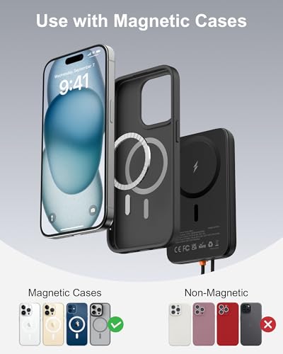 AsperX Magnetic Power Bank, 10,000mAh Magnetic Battery Pack Built-in USB C Cable 22.5W PD Fast Charging, LCD Display - image 6