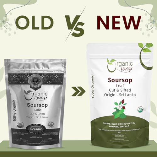 Organic Way Dried Soursop Leaf Coarse Cut (Annona Muricata) - Herbal Tea | Vegan, Non GMO & Gluten Free | Kosher Certified & Resealable Bag | 100% Raw from Sri Lanka (1Lb, 16 Oz)