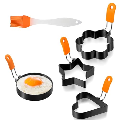 Image of Supvox 5Pcs Egg Mold Ring Egg Pancake Mold, Non-Stick Stainless Steel Egg Rings With Insulated Silicone Handles, Multi-Size & Creative Shapes For Frying Eggs, Pancakes, Omelets, And Rice,18X9X5 Cm