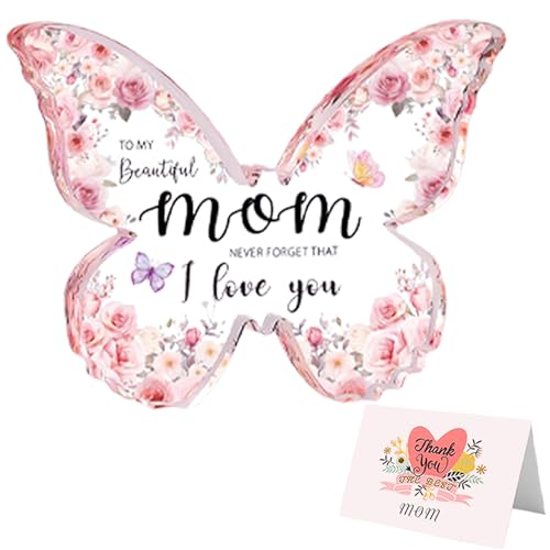 Mothers Day Gifts for Mom from Daughter Son Unique Birthday Gifts, Butterfly-Shaped Acrylic Keepsake Decorations, 5x3.8 inch Valentines Day Presents Ideas for Love Mom Grandma Wife