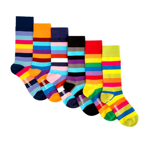 OddBalls | Sock Multipack | 6 Pack | Mens & Womens | Colourful Cotton Socks | Work Socks | Elasticated Ankle | Stripey Bundle | Size 1-2