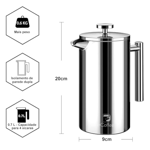Cafeteira Prensa Francesa De Aço Inoxidável Isolamento Duplo 700ml