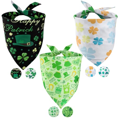 FHTONGE Native St. Patrick's Day Dog Bandanas Double Layer, 3 Pack 6 Pattern Reversible Lucky Shamrock Clover Holiday Pet Bandanna, Fall Towser Bandana Dog Drool Bib for Medium to Large Dogs (XLarge)