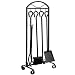 AMAGABELI GARDEN & HOME 5 Pieces Fireplace Wrought Iron Decor Holder Fireset Pit Stand Fire Place Log Tongs Tools Kit Sets with Handles Wood Stove Accessories, Black Toolset